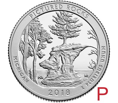  Монета 25 центов 2018 «Национальные озёрные побережья живописных камней» (41-й нац. парк США) P, фото 1 