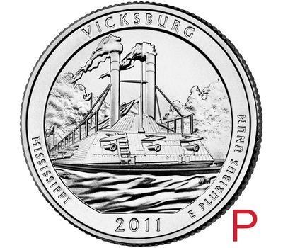  Монета 25 центов 2011 «Национальный военный парк Виксбург» (9-й нац. парк США) P, фото 1 