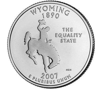  Монета 25 центов 2007 «Вайоминг» (штаты США) случайный монетный двор, фото 1 