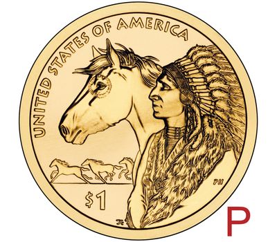  Монета 1 доллар 2012 «Индеец с лошадью» США P (Сакагавея), фото 1 