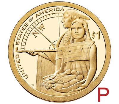  Монета 1 доллар 2014 «Помощь индейцев экспедиции Льюиса и Кларка» США P (Сакагавея), фото 1 