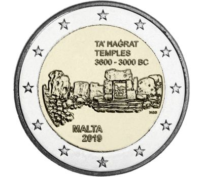  Монета 2 евро 2019 «Доисторический комплекс Та’ Хаджрат» Мальта, фото 1 