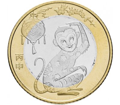  Монета 10 юаней 2016 «Лунный календарь: Год Обезьяны» Китай, фото 1 