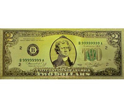  Золотая банкнота 2 доллара 1976 США (копия), фото 1 