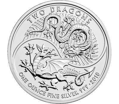  Монета 2 фунта 2018 «Два дракона» Великобритания (серебро), фото 1 