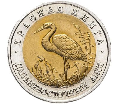  Монета 50 рублей 1993 «Красная книга: Дальневосточный аист», фото 1 