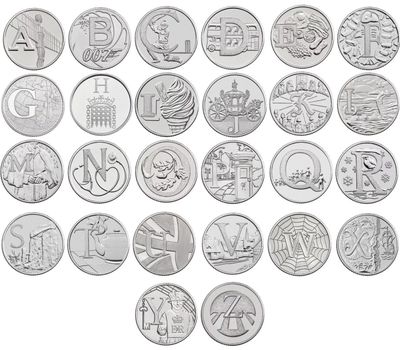  Набор 26 монет 10 пенсов 2018 «Английский алфавит» Великобритания, фото 1 