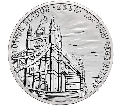  Монета 2 фунта 2018 «Достопримечательности Британии: Тауэрский мост» (серебро), фото 1 