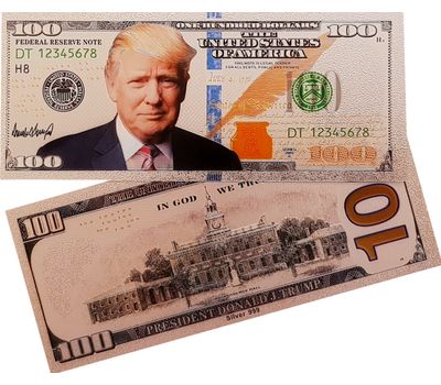  Серебристая банкнота 100 долларов «Дональд Трамп», фото 1 