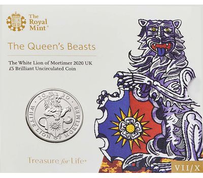  Монета 5 фунтов 2020 «Белый Лев дома Мортимер» (Звери Королевы) в буклете, фото 4 