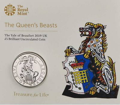  Монета 5 фунтов 2019 «Йейл дома Бофорт» (Звери Королевы) в буклете, фото 4 