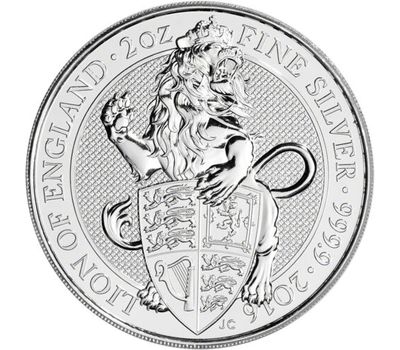  5 фунтов 2016 «Лев Англии» (Звери Королевы) серебро 2 унции, фото 1 