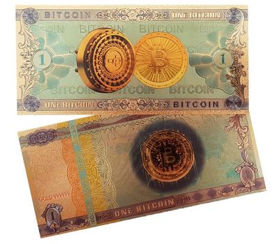  Золотая банкнота 1 биткоин, фото 1 