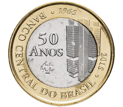  Монета 1 реал 2015 «50 лет Центральному Банку Бразилии» Бразилия, фото 1 