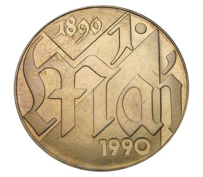  Монета 10 марок 1990 «100 лет Дню международной солидарности трудящихся» Германия, фото 1 