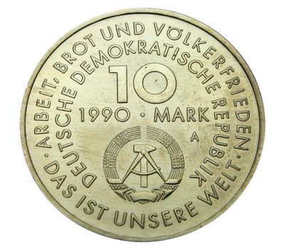  Монета 10 марок 1990 «100 лет Дню международной солидарности трудящихся» Германия, фото 2 