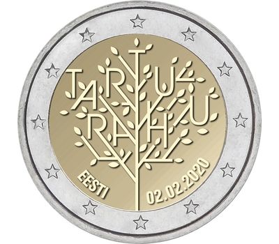  Монета 2 евро 2020 «100-летие Тартуского мирного договора» Эстония, фото 1 