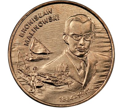  Монета 2 злотых 2002 «Бронислав Малиновский (1884 — 1942)» Польша, фото 1 