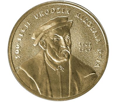  Монета 2 злотых 2005 «Миколай Рей — 500-летие со дня рождения» Польша, фото 1 