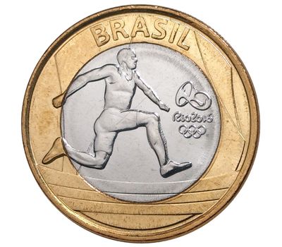  Монета 1 реал 2014 «Олимпиада в Рио-де-Жанейро. Легкая Атлетика» Бразилия, фото 1 