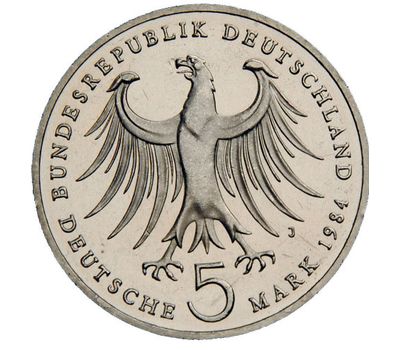  Монета 5 марок 1984 «175 лет со дня рождения Феликса Мендельсона» Германия, фото 2 
