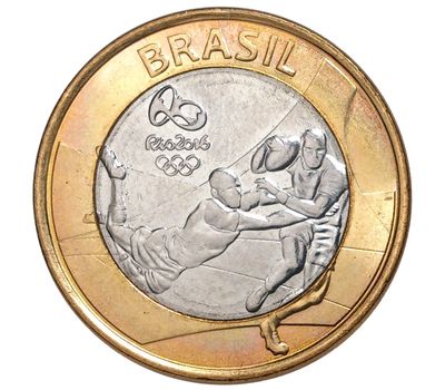  Монета 1 реал 2015 «Олимпиада в Рио-де-Жанейро. Регби» Бразилия, фото 1 