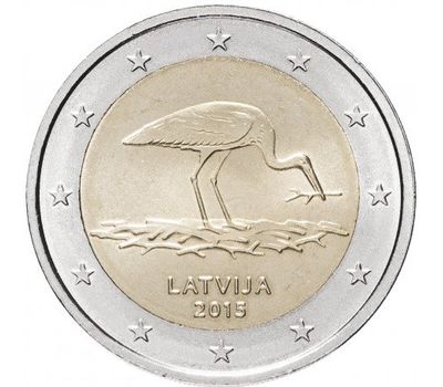  Монета 2 евро 2015 «Чёрный аист» Латвия, фото 1 