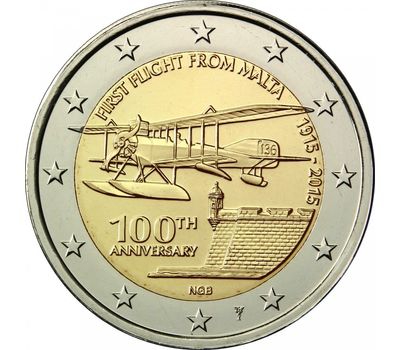 Монета 2 евро 2015 «100 лет Первому полету из Мальты» Мальта, фото 1 