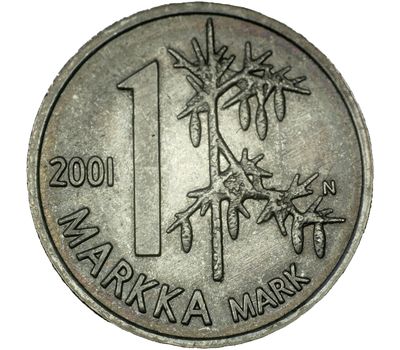  Монета 1 марка 2001 «Последний выпуск перед переходом на евро» Финляндия (в блистере), фото 1 