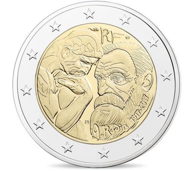  Монета 2 евро 2017 «100 лет со дня смерти Огюста Родена» Франция, фото 1 