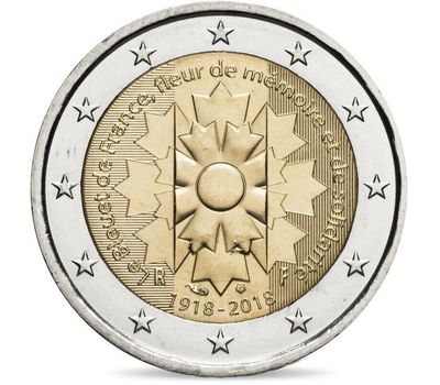  Монета 2 евро 2018 «Василёк — символ памяти» Франция, фото 1 