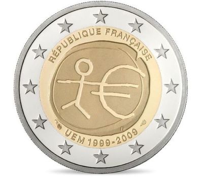  Монета 2 евро 2009 «10 лет Экономическому и валютному союзу» Франция, фото 1 