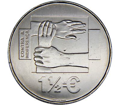  Монета 1,5 евро 2008 «Монета против безразличия» Португалия, фото 1 