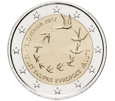  Монета 2 евро 2017 «10 лет хождения Евро в Словении» Словения, фото 1 