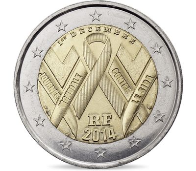  Монета 2 евро 2014 «Всемирный день борьбы со СПИДом» Франция, фото 1 