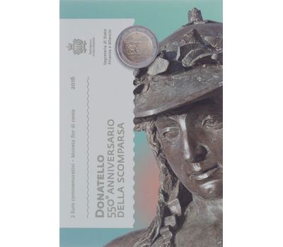  Монета 2 евро 2016 «550 лет со дня смерти Донателло» Сан-Марино (в буклете), фото 1 