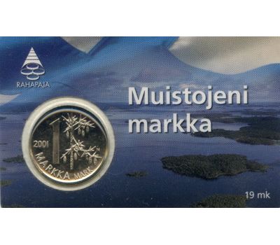  Монета 1 марка 2001 «Последний выпуск перед переходом на евро» Финляндия (в блистере), фото 3 