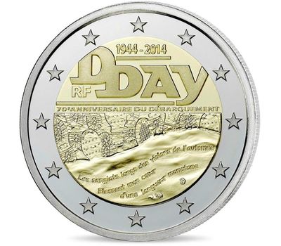  Монета 2 евро 2014 «Высадка в Нормандии» Франция, фото 1 