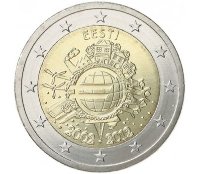  Монета 2 евро 2012 «10 лет наличному обращению евро» Эстония, фото 1 