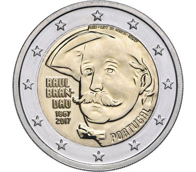  Монета 2 евро 2017 «150 лет со дня рождения писателя Раула Брандана» Португалия, фото 1 