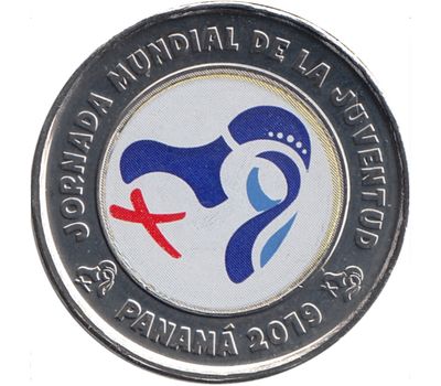  Монета 1 бальбоа 2019 «Всемирный день молодёжи» Панама (цветная), фото 1 