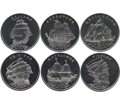  Набор 1 доллар 2014 «Парусники» (6 монет) Острова Гилберта (Кирибати) UNC, фото 1 