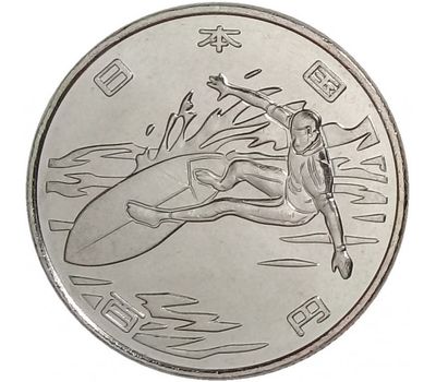  Монета 100 йен 2019 «XXXII Летние Олимпийские игры в Токио. Сёрфинг» Япония, фото 1 