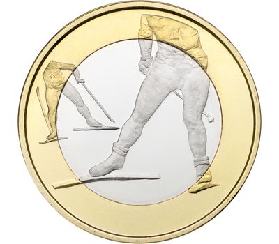  Монета 5 евро 2016 «Катание на лыжах» Финляндия, фото 1 