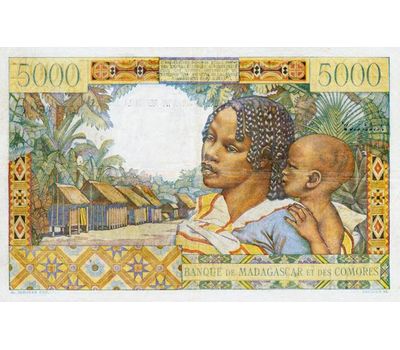  Банкнота 5000 франков 1955 года Французский Мадагаскар (копия), фото 2 
