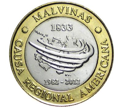  Монета 2 песо 2012 «Мальвины» Аргентина, фото 1 
