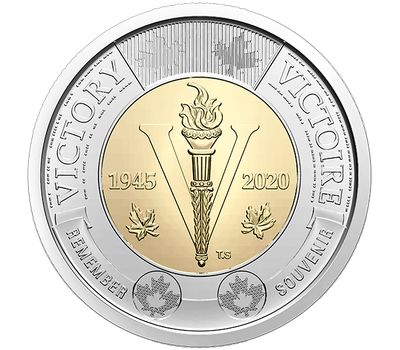  Монета 2 доллара 2020 «75 лет со дня окончания Второй Мировой войны» Канада, фото 1 