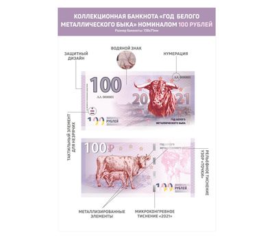  Сувенирная банкнота 100 рублей «Год Быка 2021», фото 3 