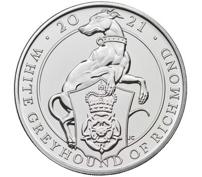  Монета 5 фунтов 2021 «​Белая борзая Ричмонда​» (Звери Королевы) в буклете, фото 2 