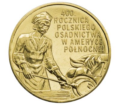  Монета 2 злотых 2008 «400-летие Польского поселения в Северной Америке» Польша, фото 1 